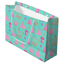 Sacola Para Presentes Grande Pink and Aqua Festive Christmas 