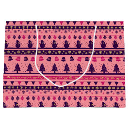 Sacola Para Presentes Grande Pink and Purple Festive Holiday Cheer 