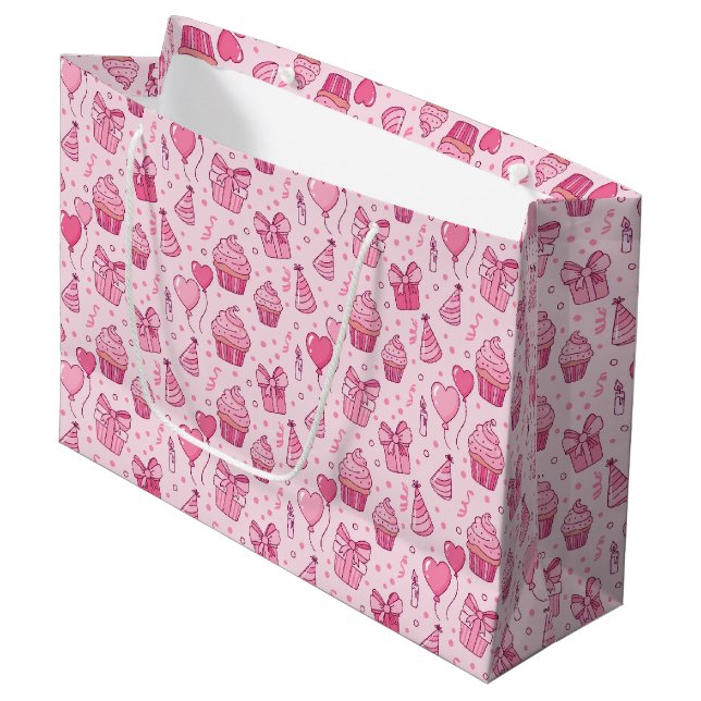 Sacola Para Presentes Grande Pink Cupcakes Birthday GIft Bag (Frente inclinada)