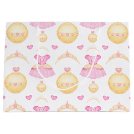 Sacola Para Presentes Grande Pink Elegante e Dourada Watercolor Princesa Tiara
