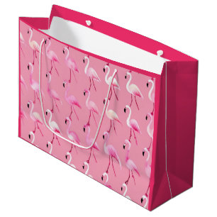 Sacola Para Presentes Grande Pink Flamingo Paradise: Padrão de Aquarela