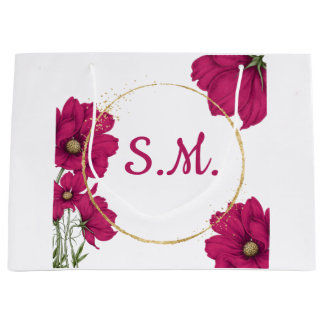 Sacola Para Presentes Grande Pink Floral Gold Circle Gift Bag