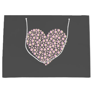 Sacola Para Presentes Grande Pink Gradient Heart Circles – Dark Grey Minimal 