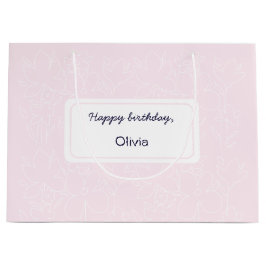 Sacola Para Presentes Grande Pink Happy Birthday - Padrão de flores silvestres