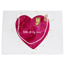 Sacola Para Presentes Grande Pink Heart & Gold Butterfly Valentine Wrapping