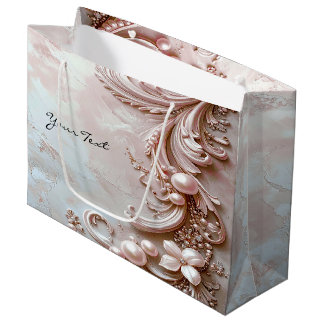 Sacola Para Presentes Grande Pink Ornate Pearl and Floral Gift Bag