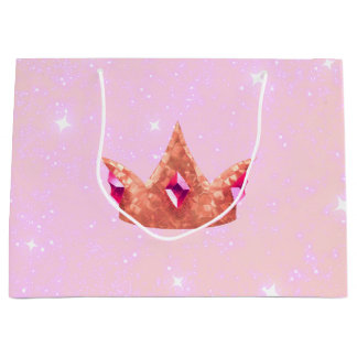 Sacola Para Presentes Grande Pink Princess Birthday Gift Bag