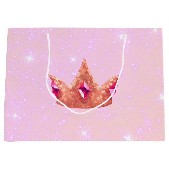 Sacola Para Presentes Grande Pink Princess Birthday Gift Bag (Frente)