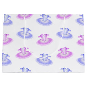 Sacola Para Presentes Grande Pink & Purple Balé Birthday Tutu Watercolor