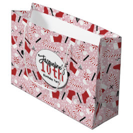Sacola Para Presentes Grande Pink Retro Christmas Peppermint Birthday
