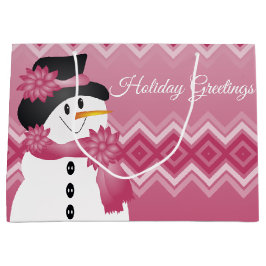 Sacola Para Presentes Grande Pink Snowman