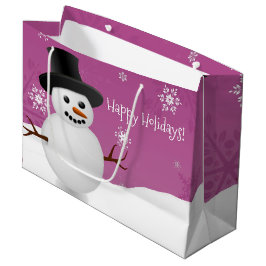 Sacola Para Presentes Grande Pink Snowman Winter Scenery Christmas Gift Bag