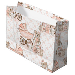 SACOLA PARA PRESENTES GRANDE PINK & TAN BABY GIRL PRAM BEAR