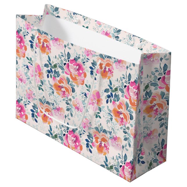 Sacola Para Presentes Grande Pink & Teal Floral Pattern (Frente inclinada)