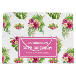 Sacola Para Presentes Grande Pink Tropical Floral Luau Party Birthday