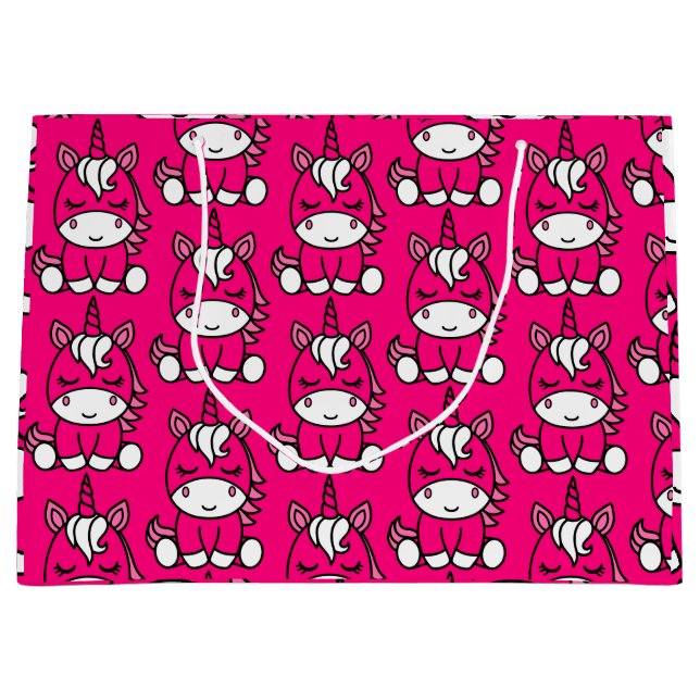 Sacola Para Presentes Grande Pink Unicorn Pony Birthday (Frente)