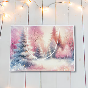 Sacola Para Presentes Grande Pink Winter Wonderland Natal