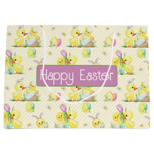 Sacola Para Presentes Grande Pintinhos para bebês e patos páscoas (Frente)