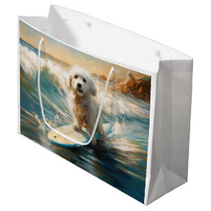Sacola Para Presentes Grande Pintor De Surfe De Praia De Coton De Tulear