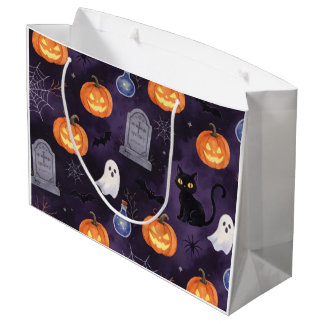 Sacola Para Presentes Grande Pintura a Óleo Assustadora de Halloween Roxa Escur