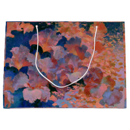 Sacola Para Presentes Grande Pintura a Óleo Impressionista Floral Rosa e Latão