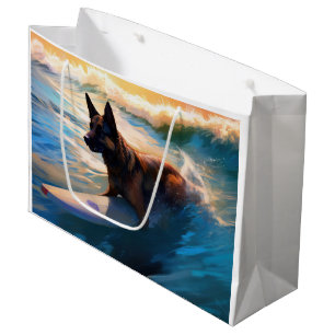 Sacola Para Presentes Grande Pintura Belga de Surfe em Praia