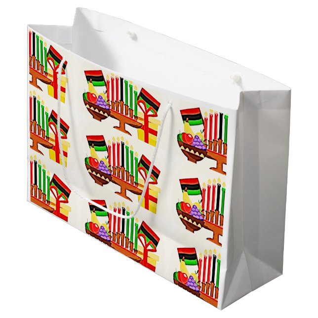 Sacola Para Presentes Grande Pintura da Mesa de Kwanzaa (Frente inclinada)