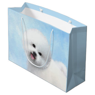 Sacola Para Presentes Grande Pintura de Bichon Frise - Arte de Cachorro Origina