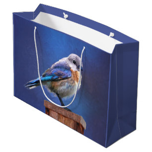 Sacola Para Presentes Grande Pintura de Bluebird (Mulher) - Arte de Pássaro Or
