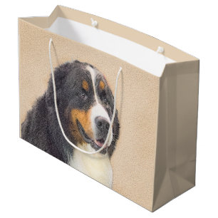 Sacola Para Presentes Grande Pintura De Cão Da Montanha Bernese - Arte Origina