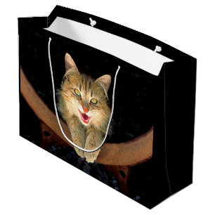 Sacola Para Presentes Grande Pintura De Gatos Loucos - Arte De Gato Original Bo