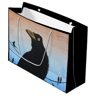 Sacola Para Presentes Grande Pintura de Grackle Austin Texas Amante de Pássaros