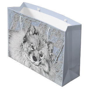 Sacola Para Presentes Grande Pintura de Keeshond Beth - Arte de Cachorro Origin