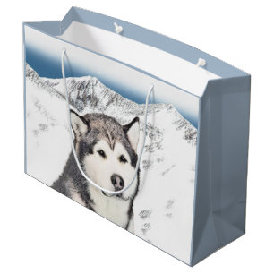 Sacola Para Presentes Grande Pintura de Malamute no Alasca - Arte de Cachorro O