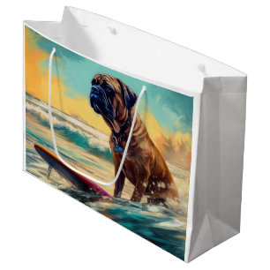 Sacola Para Presentes Grande Pintura de Navegação em Praia Bullmastiff
