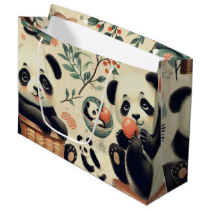 Sacola Para Presentes Grande Pintura de Panda Bonita e Sem Costura