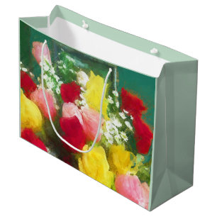 Sacola Para Presentes Grande Pintura de Rose Bouquet - Arte Flor Original Custa