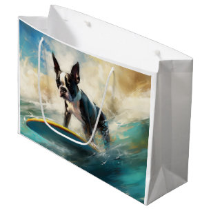 Sacola Para Presentes Grande Pintura de surf em Boston Terrier Beach
