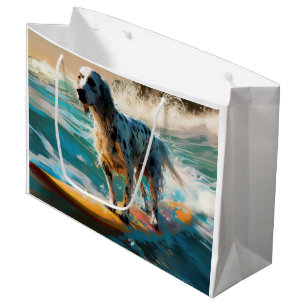 Sacola Para Presentes Grande Pintura de Surf na Praia do Setter Inglês