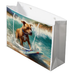 Sacola Para Presentes Grande Pintura de Surf na Praia do Staffordshire American