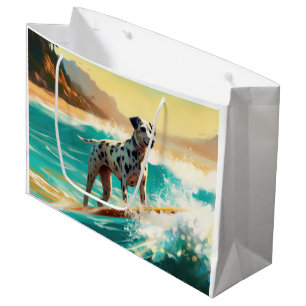 Sacola Para Presentes Grande Pintura de surfe na praia Dalmation