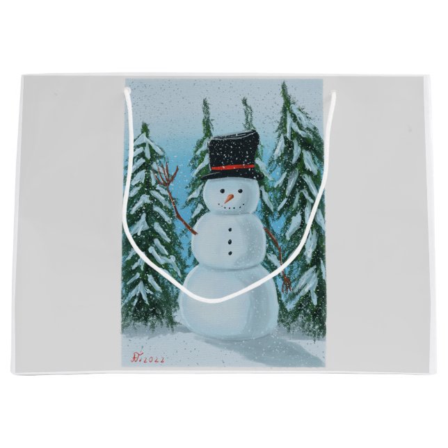 Sacola Para Presentes Grande Pintura digital Snowman (Frente)