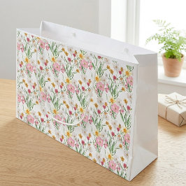 Sacola Para Presentes Grande Pintura em Aquarela de Flor Silvestre Rosa