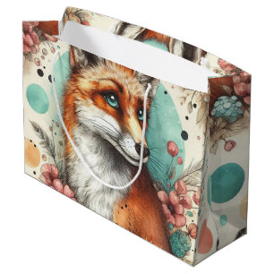 Sacola Para Presentes Grande Pintura em Forma de Cinto Vintage Watercolo Fox