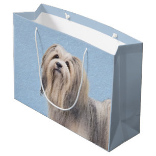 Sacola Para Presentes Grande Pintura em Havanês (Prata) - Arte Canina Original