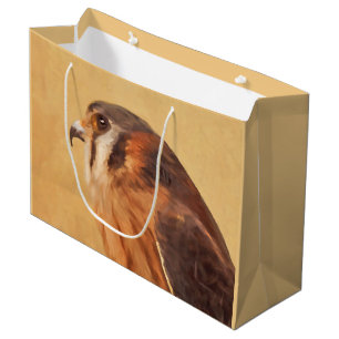 Sacola Para Presentes Grande Pintura em Kestrel Americano - Arte de Pássaro Or