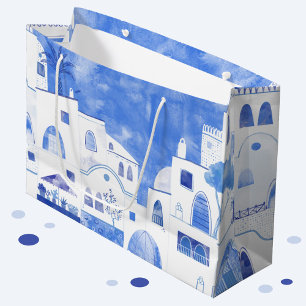 Sacola Para Presentes Grande Pintura por Aquarela Oia Santorini