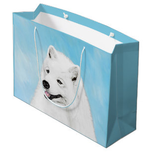 Sacola Para Presentes Grande Pintura Samoyed - Arte Cachorra Original