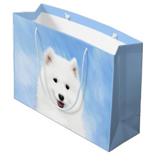 Sacola Para Presentes Grande Pintura Samoyed Puppy - Arte Cachorra Original