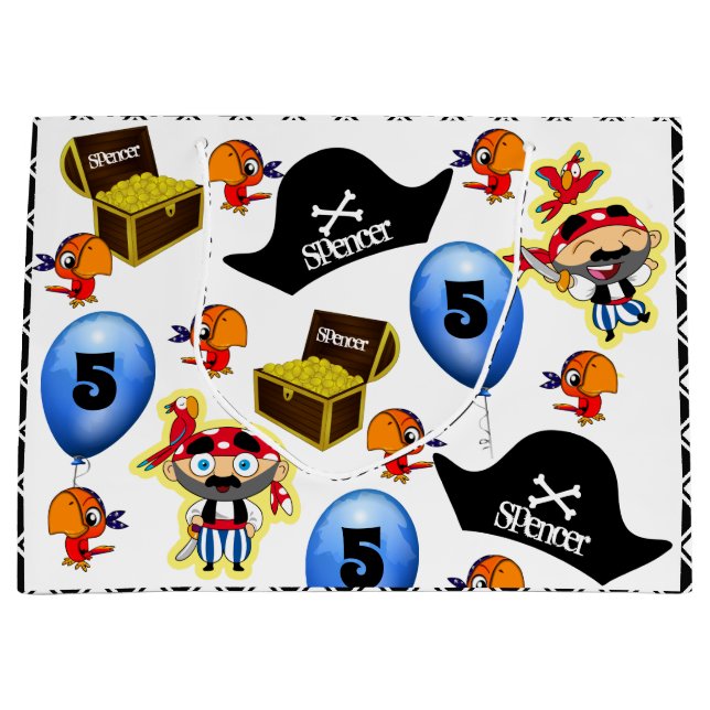 Sacola Para Presentes Grande Pirate Personalizado Aniversário (Frente)